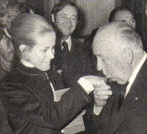 Claude Jade, Alfred Hitchcock et Philippe Noiret