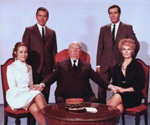 Claude Jade, John Forsythe, Alfred Hitchcock, Frederick Stafford, Dany Robin "Topaz"