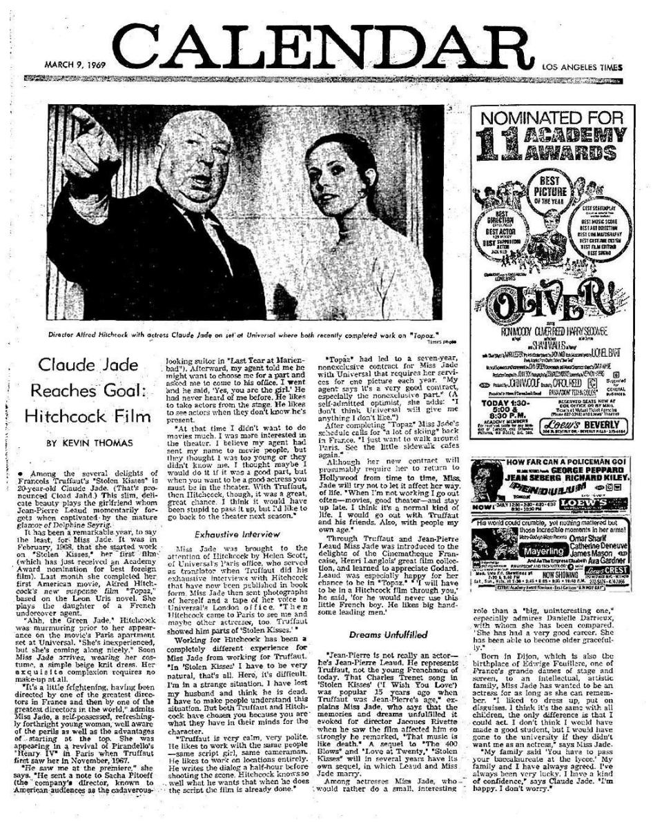 calendar_los_angeles_times_Claude_Jade_Alfred_Hitchcock_topaz