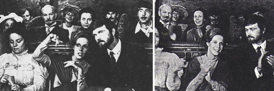 Trofimow: “Inessa fühlte sich in diesem Cabaret wohl wie ein Fisch im Wasser”. Claude Jade, Wladimir Antonik, hinten: Juri Kajurow und Walentina Swetlowa