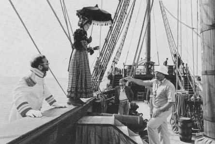 Jean Yanne, Claude Jade und Iradj Azimi bei Dreharbeiten