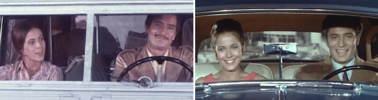 Autos statt Pferdekutschen: Claude Jade und Paul Barge in “Sous le signe de Monte-Cristo”