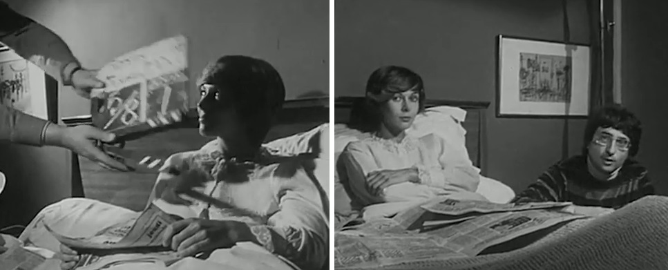 Klappe am ersten Drehtag für Claude Jade; rechts mit Regisseur Michel Subiela