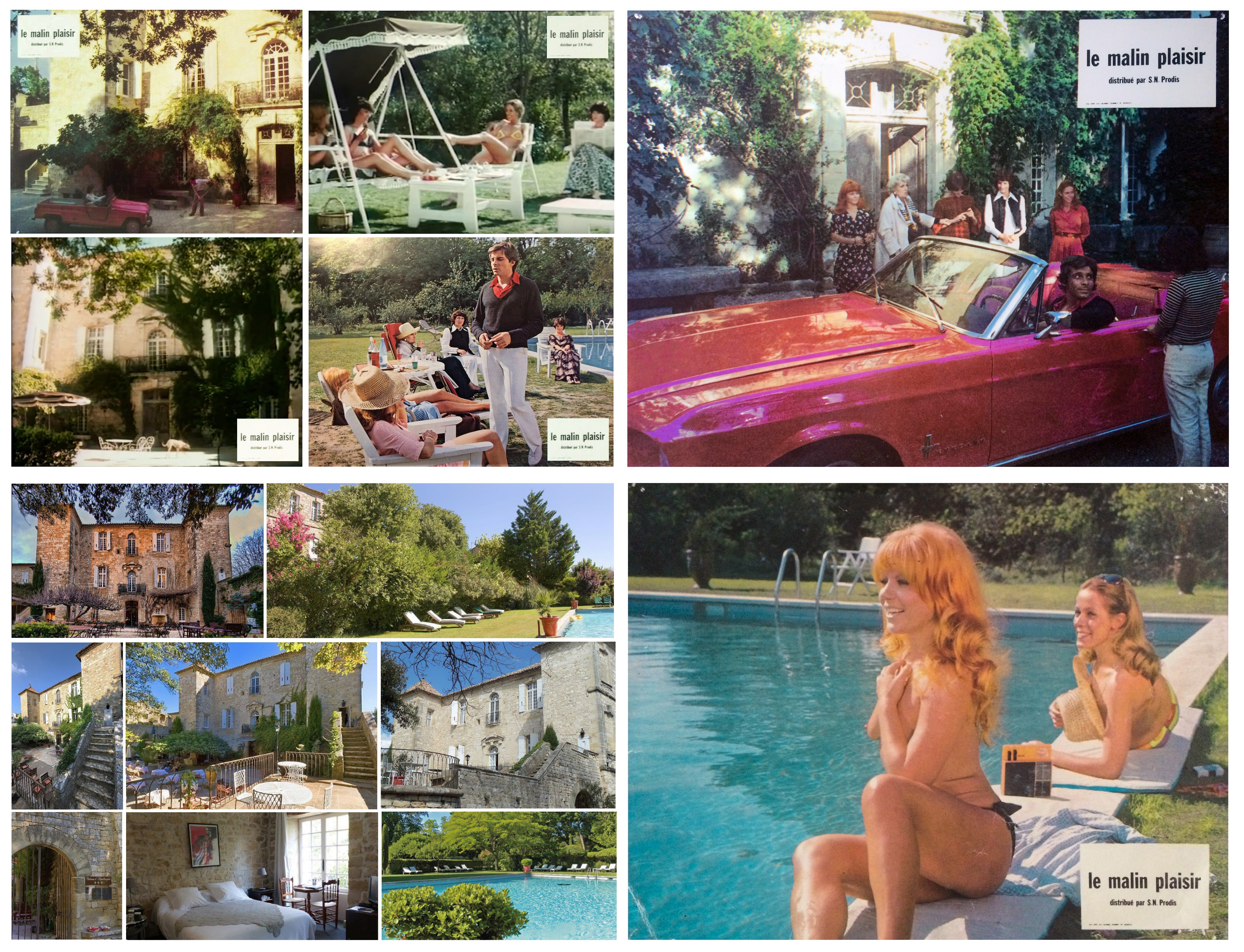 Le malin plaisir, film de Bernard Toublanc Michel, avec Claude Jade, Jacques Weber, Anny Duperey, Cecile Vassort, Nicoletta Machiavelli, hotel chateau d Arpaillargues, Uzes, piscine, 1974 1975, film francais, cinema francais